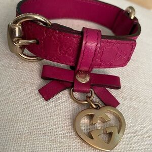 Gucci Dog Collar Pet Raspberry Pink S/M Charm GG Leather